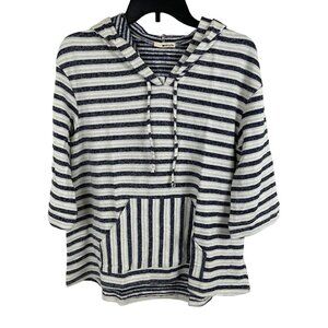 LA made Women 3/4 Sleeve Striped Pullover Sweatshirt Hooded Size M